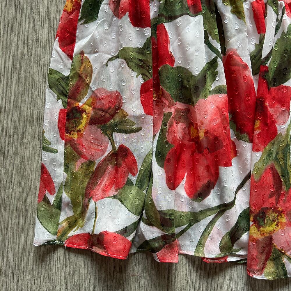 Anne Klein White Red Green Floral Short Sleeve Tier Long Maxi Dress Size Medium - Picture 6 of 11